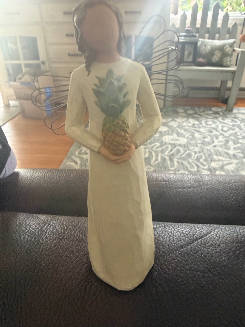 Willow Tree Cream Maxi Dress Figurine Holding Pineapple Welcoming Angel